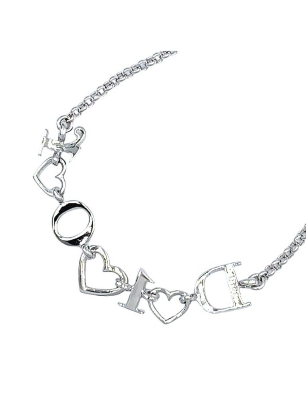 ★SOLD★ Dior Logo Heart Metal Line Stone Silver Necklace - Picture 2 of 12